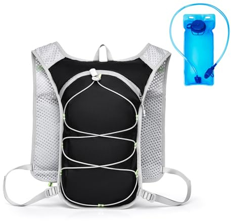 Chaleco Hidratacion Trail Running, ZoneYan Ligero Chaleco de Hidratación Ultraligero, con Bolsa de Agua de 2L, Mmochila Transpirable y Reflectante para Hombre y Mujer para Senderismo