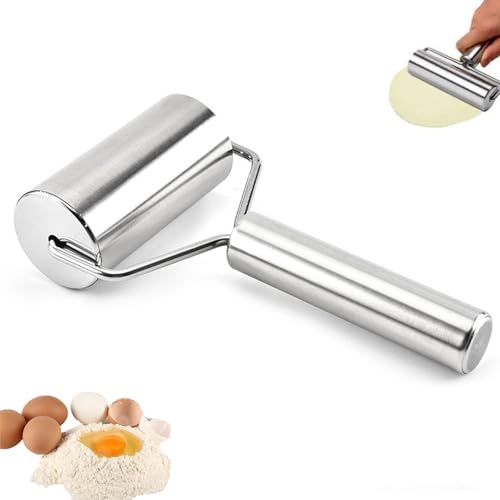 Mattarello in acciaio inox, piccolo mattarello in metallo con manico per fatto a mano, utensili da cucina per pizza, fondente, torte, pasta, pasta e pasta frolla