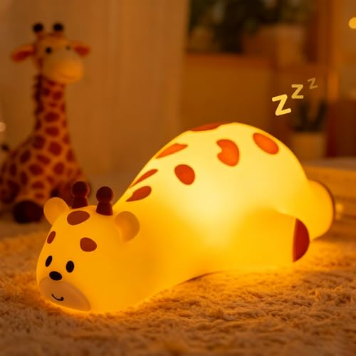Gemmac Giraffe Nachtlicht Süße Nachtlicht Dimmbares Weiches Silikon Tier Nachtlampe Touch-Steuerung Tragbar Wiederaufladbare Nachttischlampe mit Touch-Funktion, Zimmer-Dekoration, Geburtstagsgeschenk