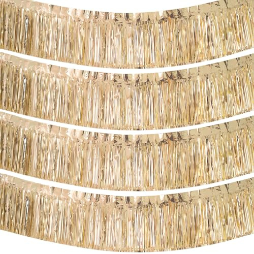 G2PLUS Fransen Girlande Champagner Gold: 4 Stück Foil Fringe Garlanden | 3m x 30cm Glitzer Metallic Lametta Garland für Geburtstag Hochzeit Taufe Verlobung Baby Shower Dinner Parade