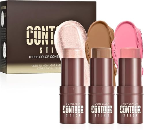 3PCS Contour Highlighter Blush Sticks,Cream Contour Bronzer Stick