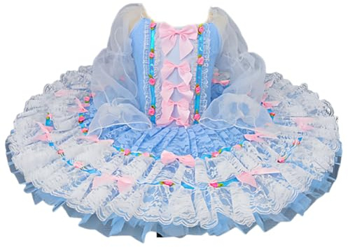 EFLALYHG Professionell Balett Tutu Flickor Platter Pannkaks Tutu Barnkläder Balettdräkter Scentävlingskostymer,Blue 1,140