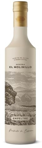Dehesa El Molinillo | Varietà extra vergine di olio d'oliva Empeltre - Flacone di vetro da 500 ml.