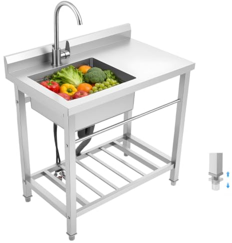CHIMHOON Diskbänk i rostfritt stål med 360° kran och stänkskydd 80 × 55 × 84 cm