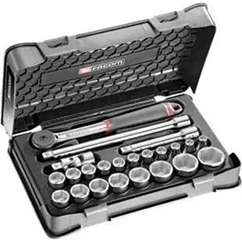 FACOM - Coffret à Douille 1/2 6 Pans Métriques et Embouts - S.161-3P6 - Coffret Outils Complet - 23 Pièces avec Cliquet, Douilles, Rallonges et Cardan - Boîte de Rangement et Plateau Thermoformé