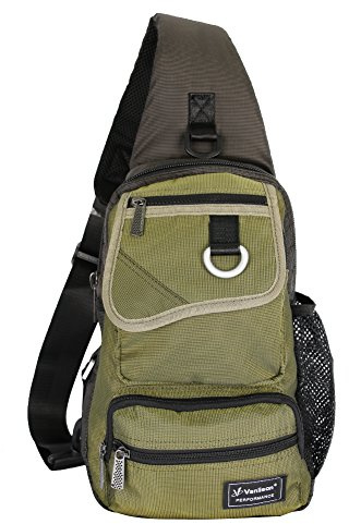 Vanlison Sac en bandoulière - À porter sur la poitrine, l'épaule, le dos - Multifonction - Pour homme et femme L vert militaire