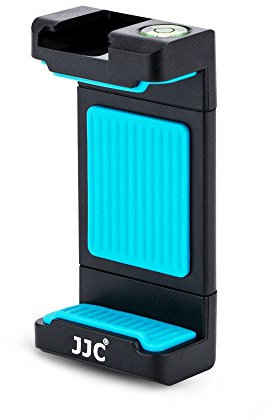 JJC Universal Stativ Halterung mit 56–95 mm Verstellbare Klemme, Cold Shoe Mount und Wasserwaage für Smartphones z.b. iPhone, Huawei, mi, Samsung auf 1/4–20 Stativ, Einbeinstativ, Selfie Stick (Blau)