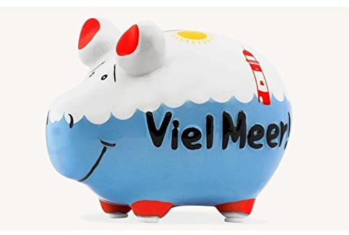 KCG Sparschwein Viel Meer Spardose aus Keramik mit Gummi-Verschluss Kleinschwein 12,5 x 9 x 9 cm