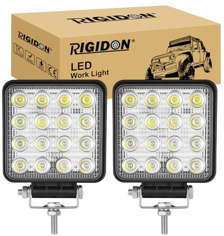 RIGIDON 2x fyrkantiga LED-arbetslampor 4 tum 48W dimstrålkastare 12V 24V | För bil, terräng, lastbil, SUV, ATV, UTE, 4x4, traktor, grävmaskin, båt, vattentät, 6000K vit, extraljus, strålkastare