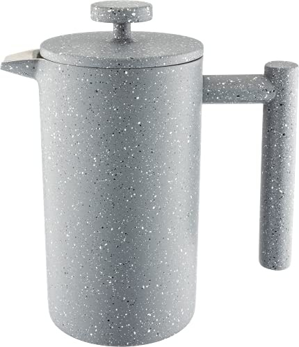 Café Olé CFD Granite Cafetera, cuerpo de doble pared de acero inoxidable 18/10 y filtro de malla, acabado gris efecto granito, 350 ml (3 tazas de espresso o 1 taza grande)