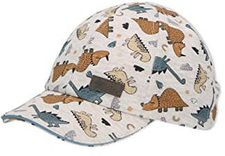 Sterntaler Basecap Dino Druck - Jungen Baseball Cap elastisch mit Gummizug - Sommer Basecap mit festem Schirm - Sportive Baby und Kinder Schirmkappe, UV-Schutz 50+, Silber, Größe 49