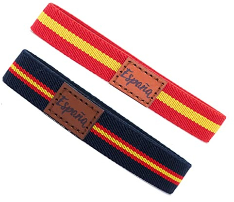 2 elastische Armbänder für Herren, Farben der spanischen Flagge, Elastischer Stoff Spain Pulsera Bandera España