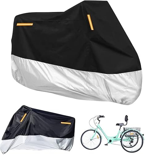 BoHangong Premium Dreiradabdeckung für Erwachsene, universell für 3 Räder (Fahrrad, Motorrad) Outdoor & Indoor Aufbewahrung (264,2 x 110 x 124,5 cm) (Schwarz & Silber, 210D)