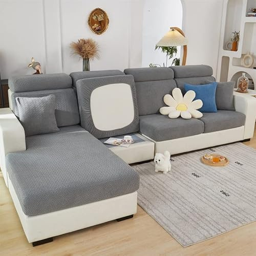 TOPCHANCES Sofa Sitzkissenbezüge - Soft Stretch Cover, Kissenbezüge, Sitzbezüge für L Form Couch, Slipcover (Grau Weben)