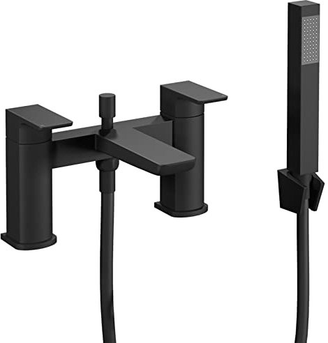 KEDWILL® Bath Shower Mixer Tap Faucet with Shower Kit Handheld Shower Head Bathtub Bathroom Filler Sink Hot and Cold Solid Brass Modern Double Lever Handle Matt Black