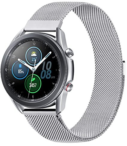 Amzpas 22mm Uhrenarmband Metall Ersatz Armband für Herren Damen, 22mm Universal Smartwatch Ersatzarmband, Mesh Edelstahl Metall Magnet Armbänder, Silber