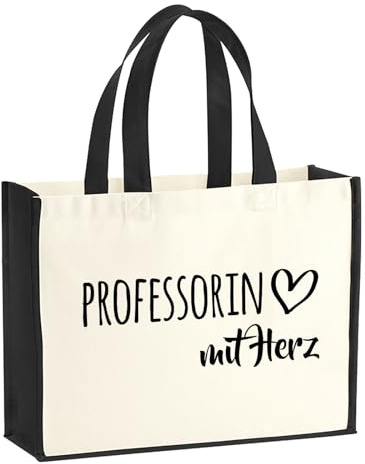 Huuraa Jutetasche Professorin mit Herz Geschenk | Großer Shopper 21 Liter Juteshopper Black Tasche aus Jute und Baumwolle Einkaufstasche Geschenkidee Tragetasche mit Motiv