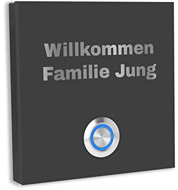 Jung Edelstahl Design Türklingel Wien - Klingel V2A Edelstahl - incl. Gravur - LED Taster wählbar - Klingelschild Aufputz/Unterputztürklingel (Anthrazit RAL 7016 pulverbeschichtet, 10x10 cm)