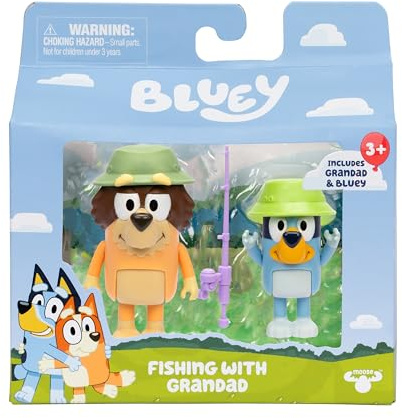 Bluey Figur 2er-Pack – Angeln mit Großvater, 6,3 cm Figuren mit Zubehör, Kinder können ihre Lieblingsmomente aus der Episode nachspielen – Großvater