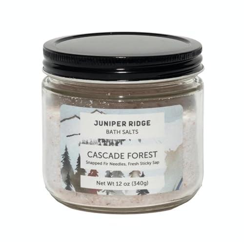 Juniper Ridge Bath Salts - Natural Aromatic Soaking Salt Blend with Steam-Distilled Essential Oils & Botanicals - 12oz Glass Jar (Cascade Forest)