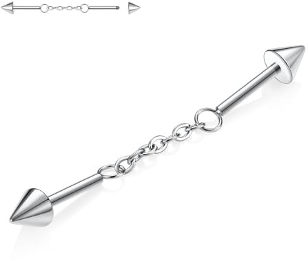 hengkaixuan Surgical Steel Industrial Piercing Jewellery 14G Industrial Barbell 38mm Long Scaffold Bar Industrial Bar with CZ Paved Cartilage Earring Helix Barbell for Women Men