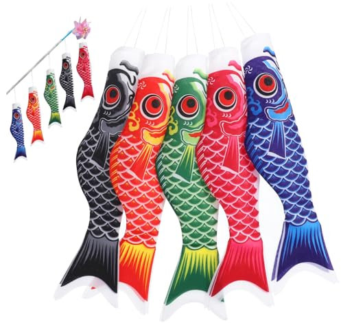Yardwe 10 Sets Windsack-flaggen Im Japanischen Stil 5 Muster Dekorativer Aufhänger Für Den Außenbereich Für Balkon Und Garten 5 Stück * 10