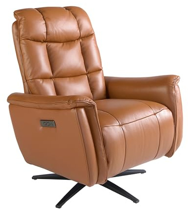 Ángel Cerdá - Sillón Relax Giratorio Piel Gris - 85 x 80/156 x 106 cm con Patas de Acero Inoxidable Negro -Sillón Relax de Vanguardia, Butacas de Salon Reclinable Y Confortables
