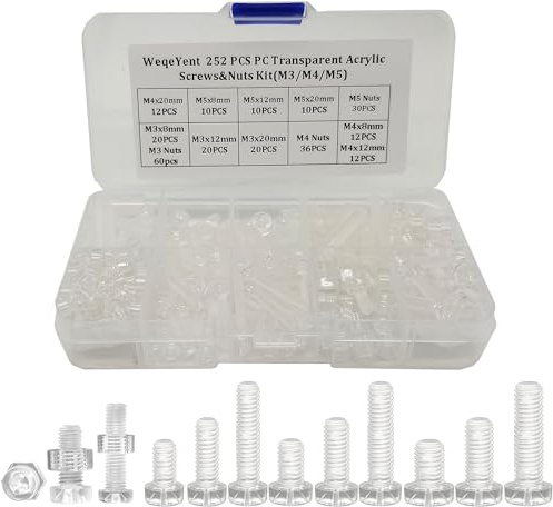 252 Stück Plastik Klar Schrauben und Muttern, Kreuz Pan Kopf Schrauben | 9 Größen M3/M4/M5 Transparente Acrylschrauben und Muttern für Elektronik Dekoration Container