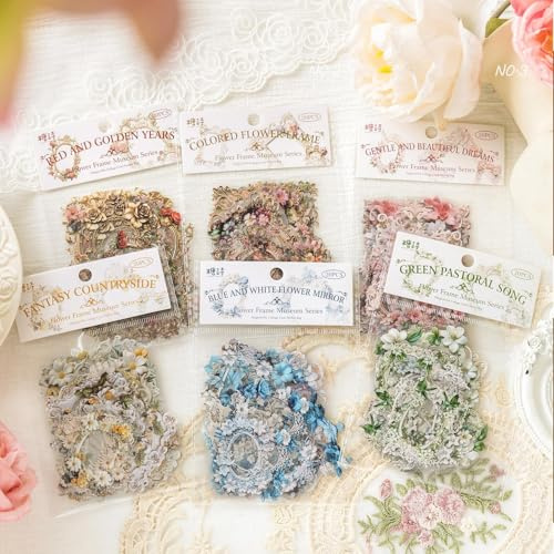Scrapbook Sticker Zubehör Set,120pcs Vintage Blumen Rahmen Scrapbook Stickers Aufkleber für Bullet Journal,Photo Album,Calendar, Fotoalbum,Bullet Journal,Notebook DIY(Flower Frame Series)