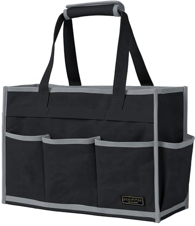 Tool Bag,Tool Pouch with 6 Pockets,Heavy Duty Waxed Canvas Garden Tool Bag Tool Case,16.5 x 7 x 12 Inch & Black