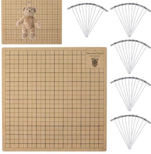 PRITOK Macrame Board mit Stiften: 30 x 30 cm Makramee Brett Set, Doppelseitiges Makramee-Projektbrett mit Gittern, Tragbares Flechtbrett Mit Anweisungen zum Flechten von Armbändern, 50 Stahl T-Nadeln