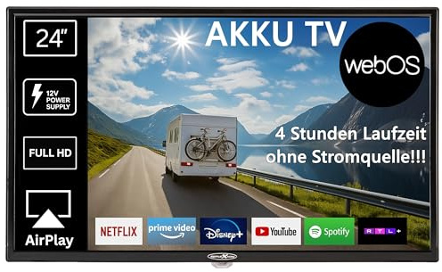 Reflexion LEDA24OSBT Smart LED Akku Fernseher powered by webOSHub, 60 cm/24 Zoll, Camping/Wohnmobil/Wohnwagen/Boot/LKW TV, USB Typ-C DC 12V Input, 230V, Full HD, Triple Tuner, Bluetooth, WLAN, Schwarz