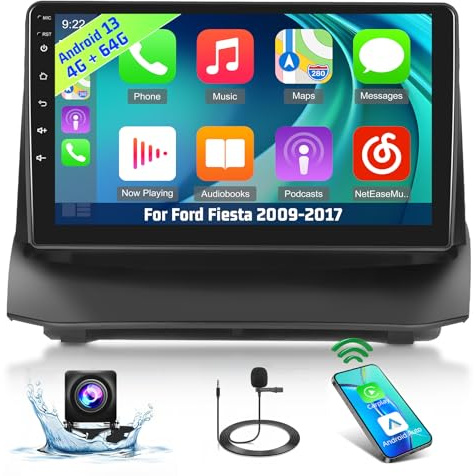 [4+64G] Carplay Autoradio für Ford Fiesta 2009-2017 - 9 Zoll IPS 1280 * 720P Touchscreen EQ Audio - Drahtlos Android Auto, AI DSP, Homepage Anpassen, SWC + AHD Rückfahrkamera