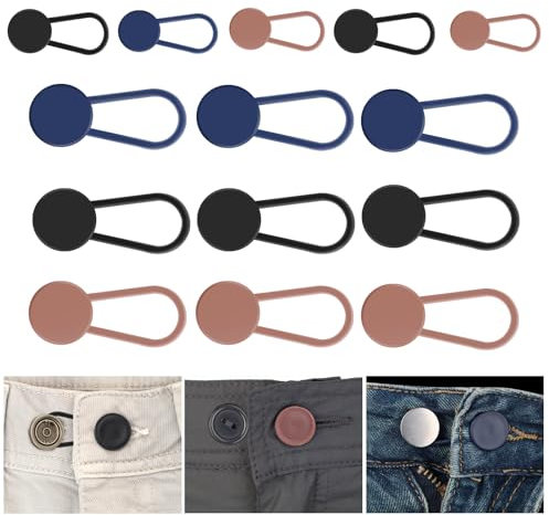 15 Stück Knopfverlängerung für Hosen, Hosenbunderweiterung Knopf Hosenknopf Verlängerung, Verstellbarer Hosenknopf für Herren Damen, Hemden Hosen Jeans (Schwarz, Blau, Khaki)