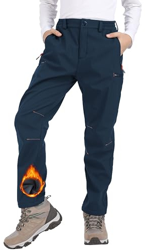 Djtnzdm Skihose Kinder Winter Thermohose Jungen Gefütterte Softshellhose Kinder Mädchen Trekkinghose Winddicht Schneehose Jungen Warm Thermohose Jungen wasserdichte Wanderhose Navyblau 152-158