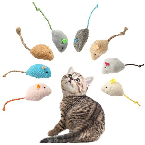 SUOXU 8 Pack Catnip Toy Mouse, Interactive Cat Toy for Indoor Cats, Kitten Teething Adult Cat Teeth Cleaning Stress Release Chew Toy, Simulation Plush Indoor Cats Mouse Toys