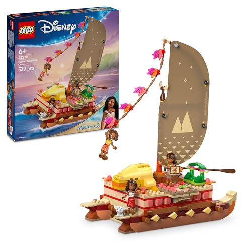 LEGO ǀ Disney Vaiana 2 Le Bateau d’Aventure de Vaiana - Jeu de Construction avec Bateau à Voile en Tissu - Pont Amovible, Feu de Camp & 3 Mini-Poupées Dont Loto & Moni - Cadeau pour Fille 6 Ans 43270