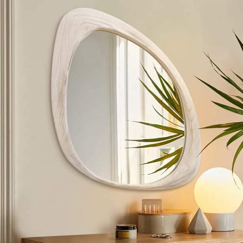 AAZZKANG Espejo de pared irregular de madera, 65 x 45 cm, asimétrico, minimalista, decorativo, grande, para dormitorio, sala de estar, entrada, baño