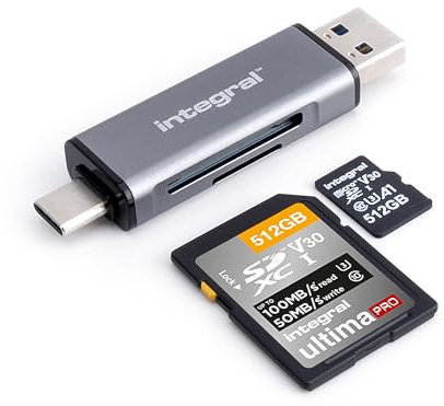 Integral Adattatore per lettore di schede di memoria microSD e SD, doppia estremità USB 3.0 e USB C, per iPhone 15/16 Plus/Pro/Pro Max, MacBook Pro/Air M1/M2/M3/M4, iPad, PC, laptop, smartphone