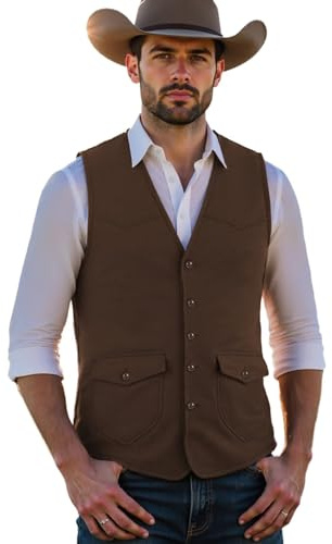 Solovedress Herren Wildleder Anzug Weste Regular Fit Jahrgang Soft Kunstleder Western Cowboy Weste