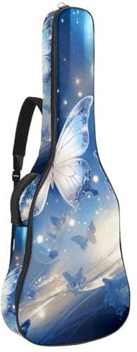 KengjuTesu 43 Zoll Akustikgitarre Softcase mit Rucksackgurt und 2 Taschen Fantasy leuchtende Schmetterlinge, keine Polsterung, Rucksack, wasserdichtes Oxford-Tuch, Bassgitarre, Gigbag für