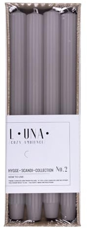 DONAU HOME Juego de velas largas acanaladas/gris ceniza/gris / 4 unidades / 30 x 2,50 cm de diámetro sin perfumar/estriadas/velas de mesa para decoración en el salón, cuarto de baño / 10 horas