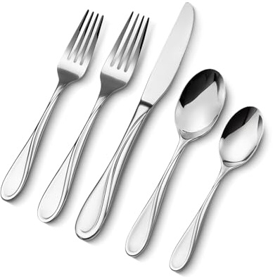 VEVOR Set di Posate in Acciaio Inossidabile per Uso Alimentare, Set di Posate Altamente Lucide, Stoviglie in Lavastoviglie, Servizio 12 Persone, Include Coltello Forchetta Cucchiaio 65 Pezzi