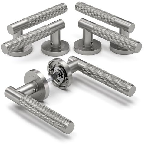Bwintech 3 ensembles de leviers cannelés en aluminium nickel satiné sur rosace, poignées de porte sans entrée de serrure