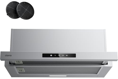 CIARRA CBCS6909A Hotte Encastrable 60cm 600 m³/h A+ Hotte Plate Intégrée 3 Vitesses avec Filtre à Charbon CBCF055, Commande Tactile, Inox