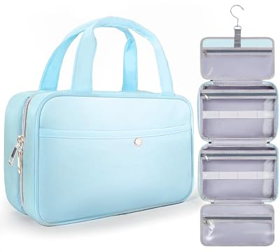 Chakipee Reise Kulturbeutel zum Aufhängen für Damen – Wasserdichter Kosmetiktasche Kosmetiktasche mit Klarfenster, Leichte Waschtasche für Essentials, Make-up, Shampoo, Kulturtasche Blau,Mittel
