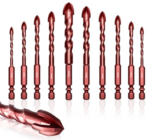 Juego de 10 brocas para azulejos, juego de brocas para cristal con cobalto, broca de cerámica con broca para vidrio de cobalto, broca para metal, ladrillo, cristal, plástico y madera (3-12 mm)