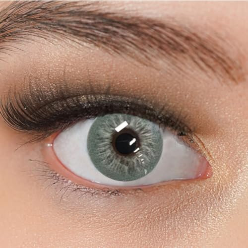 Kontaktlinsen farbig ohne Stärke grün | farbige grüne Jahreslinsen | weiche Linsen | 2 Stück Farblinsen + Linsenbehälter | 0.0 Dioptrien | natürliche Farben | Charmiga Secret Light Green