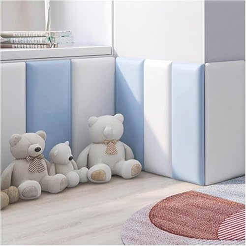 DMBBSAPBSH Wall Cushion Padding, Anti Collision Wall Padding, Peel And Stick Headboard, 3D Soundproof Upholstered Wall Panels, Easy Assemble(Blue+white,200x50cm)