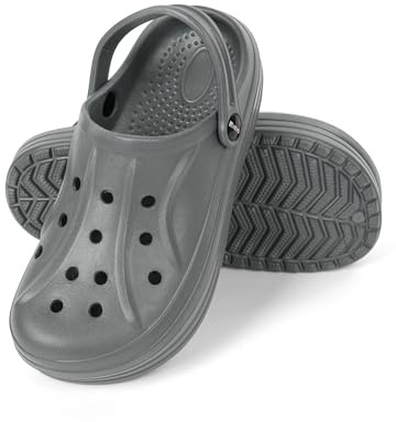 Heyo - Zoccoli da giardino leggeri per uomo e donna, pantofole unisex, sandali da giardino, grigio., 44 EU